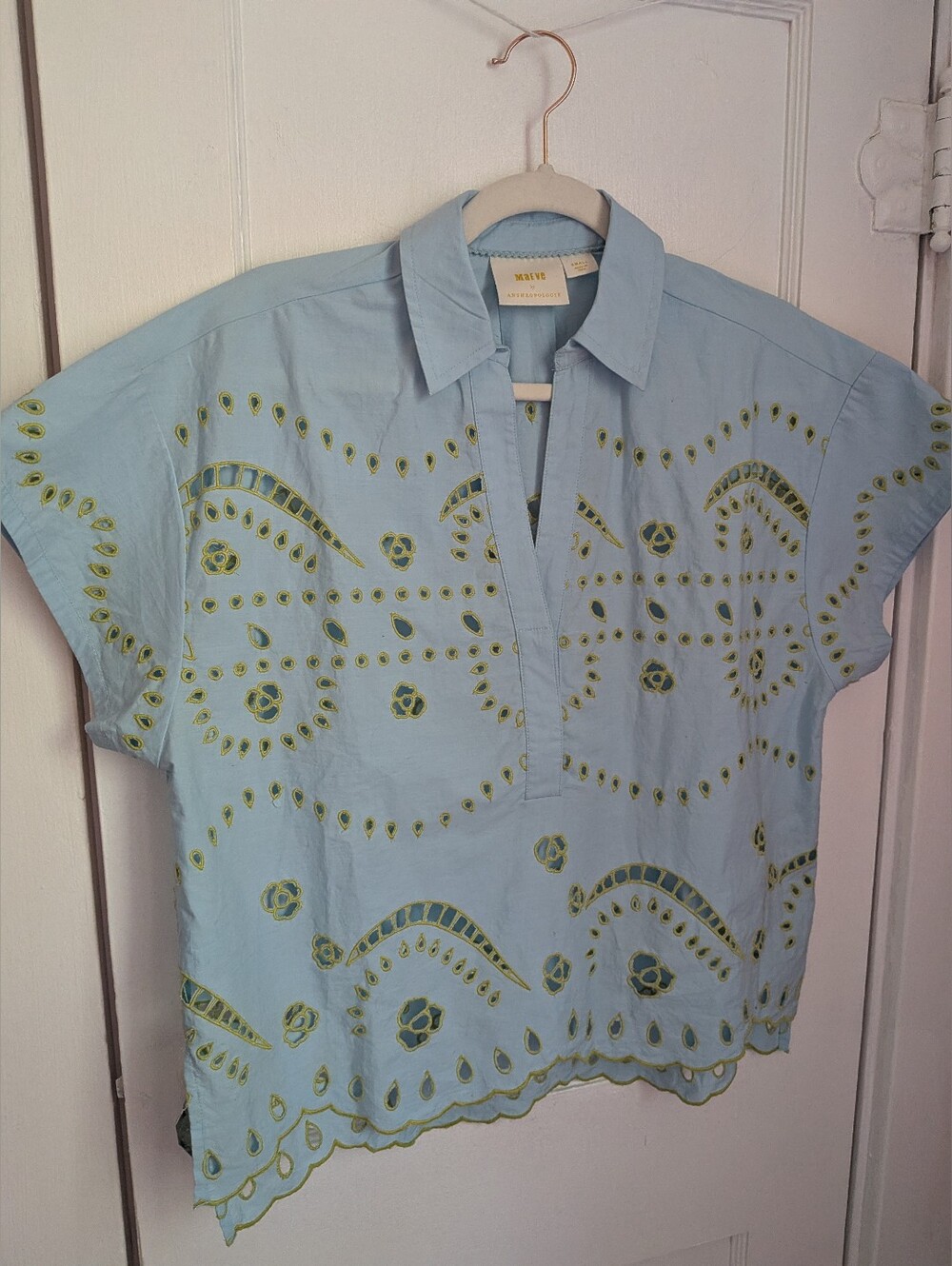 Anthropologie Maeve Short Sleeve Boxy Eyelet Popover Blouse - Size S